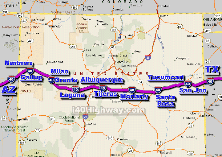 Interstate 40 New Mexico Freeway Traffic Map